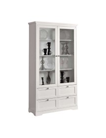 MOBILI 2G - VETRINA  2 PORTE IN LEGNO SHABBY BIANCO OPACO L.100 P.40 H.190 vista frontale