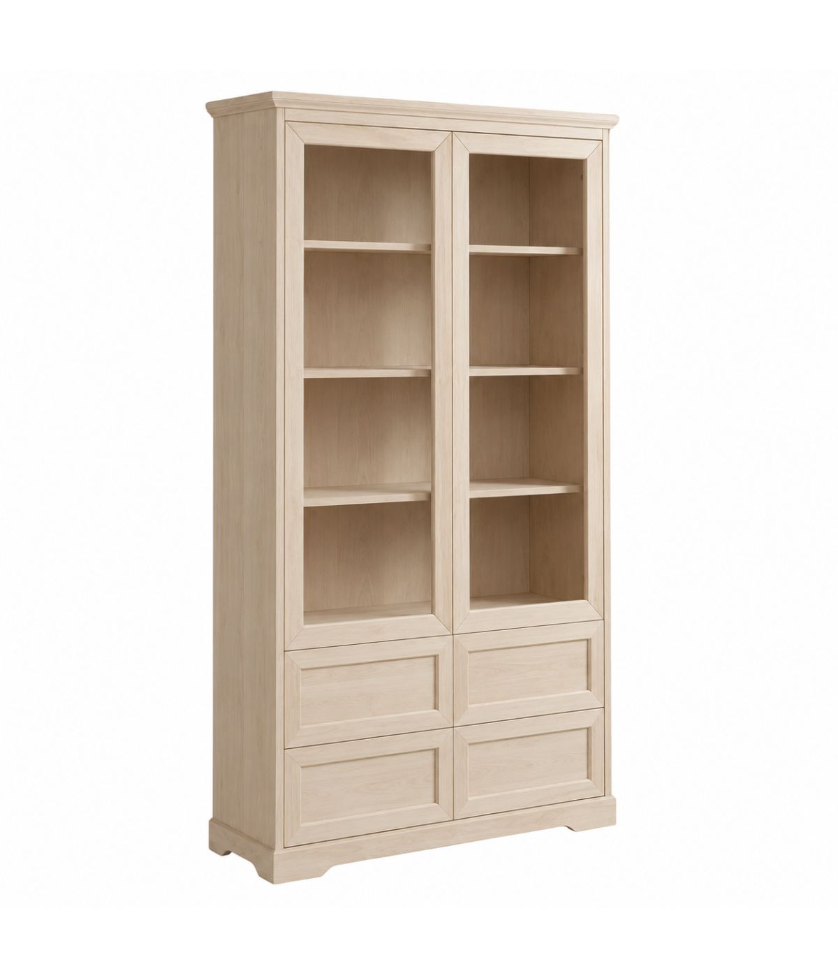 Vetrina 2 porte 4 cassetti in legno grezzo 100x40x190