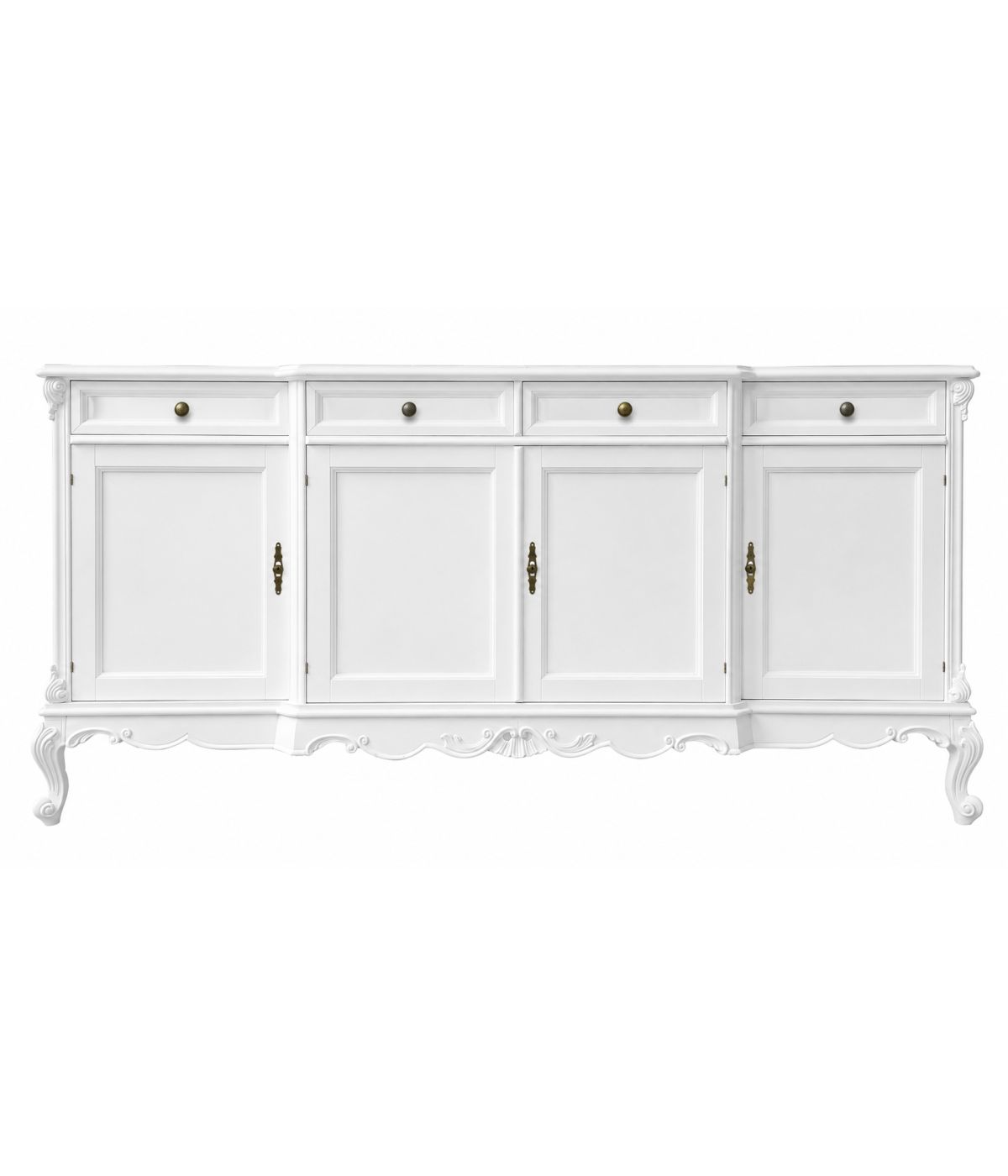 Credenza 4 porte 4 cassetti classica barocco Legno bianco 227x60x106
