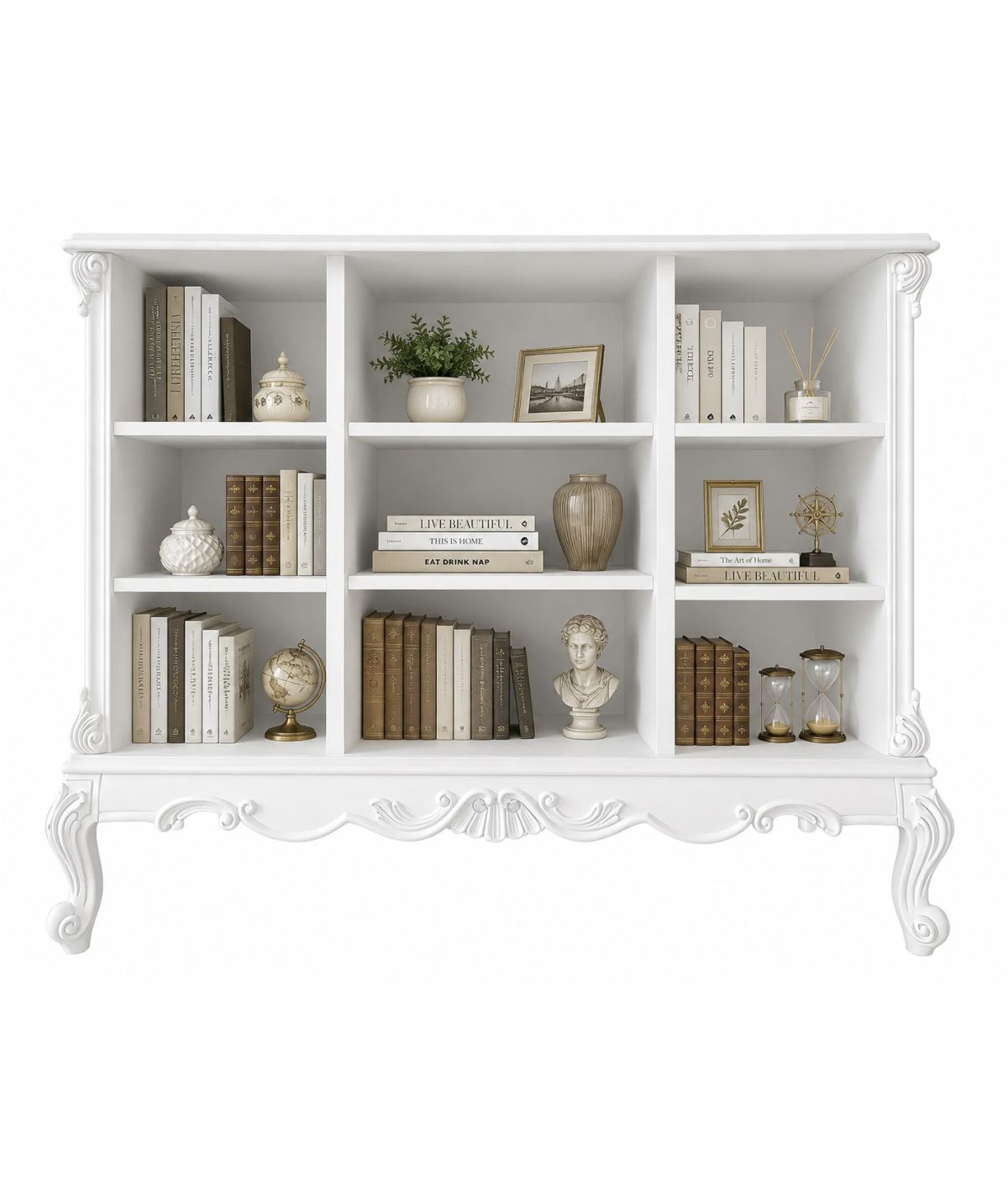 Credenza bacheca a giorno classica barocco Legno bianco 130x48x100