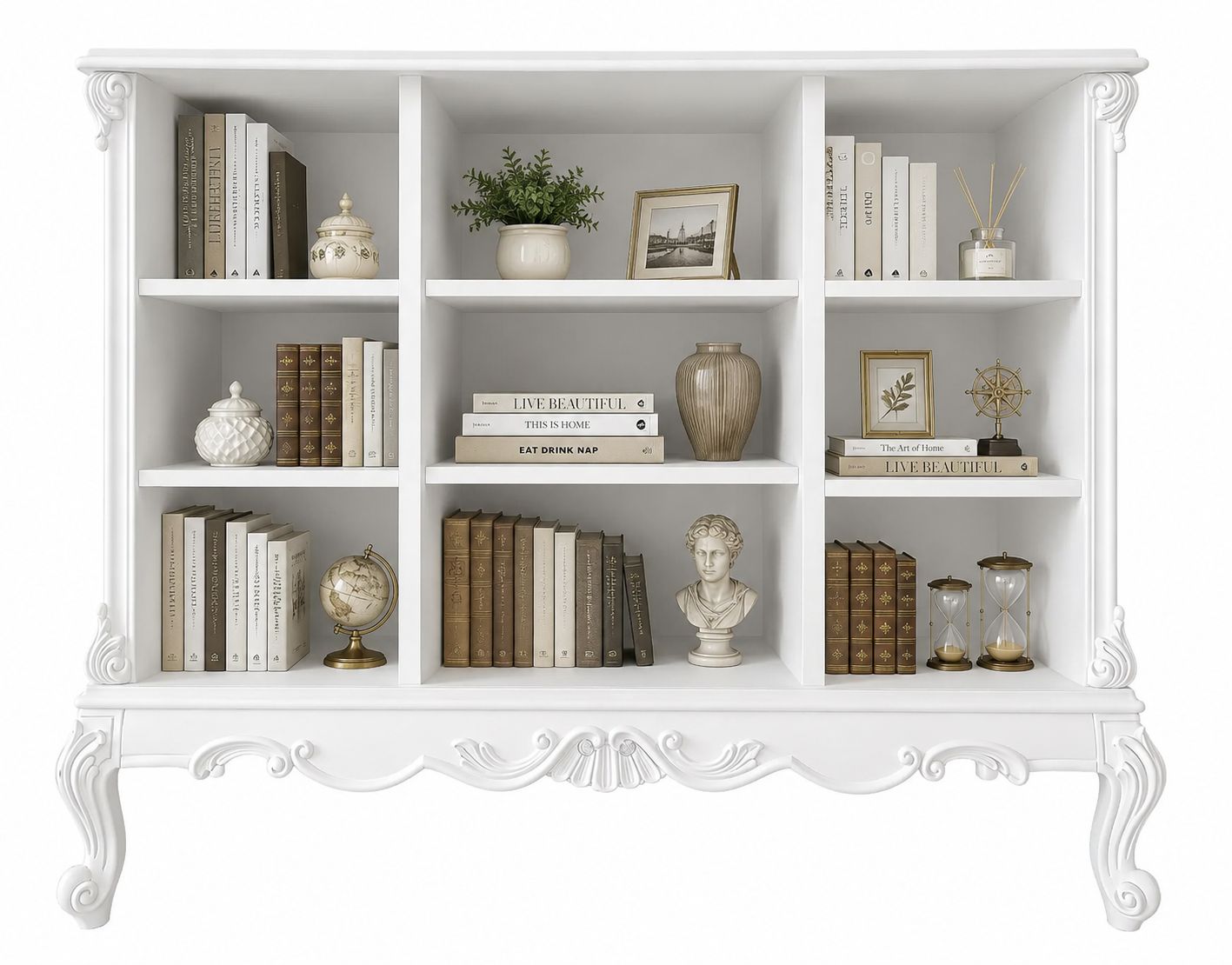 Credenza bacheca a giorno classica barocco Legno bianco 130x48x100