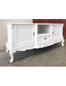 Porta tv 2 ante 1 cassetto classico barocco Legno bianco 174x60x76