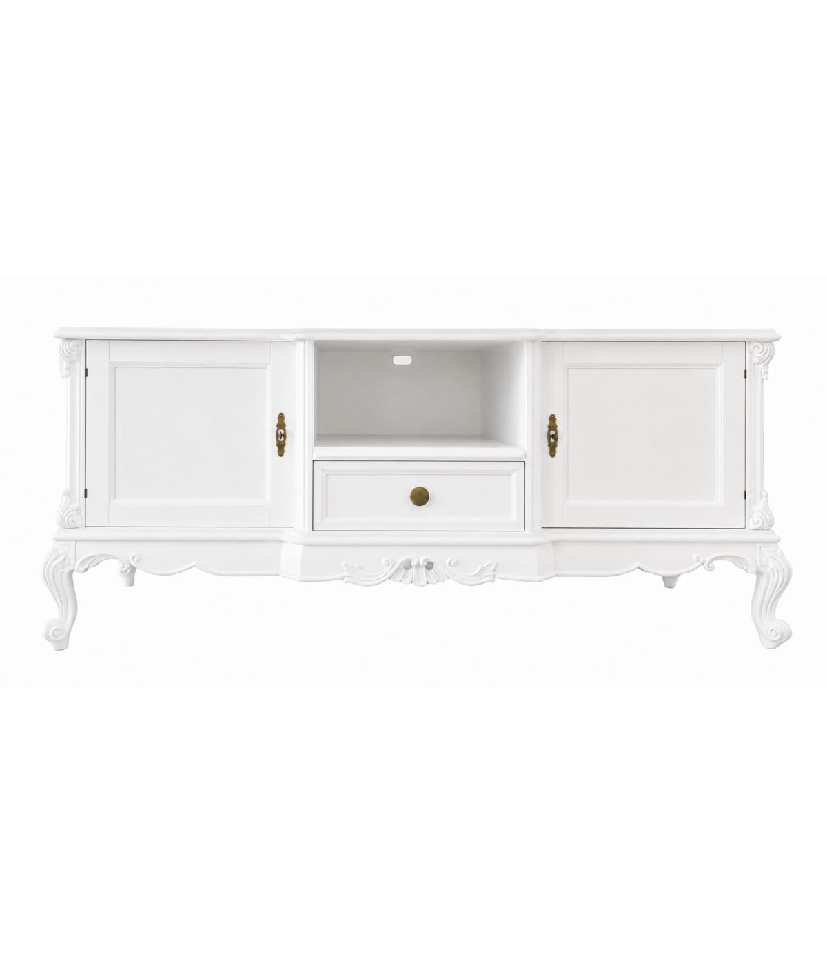 Porta tv 2 ante 1 cassetto classico barocco Legno bianco 174x60x76
