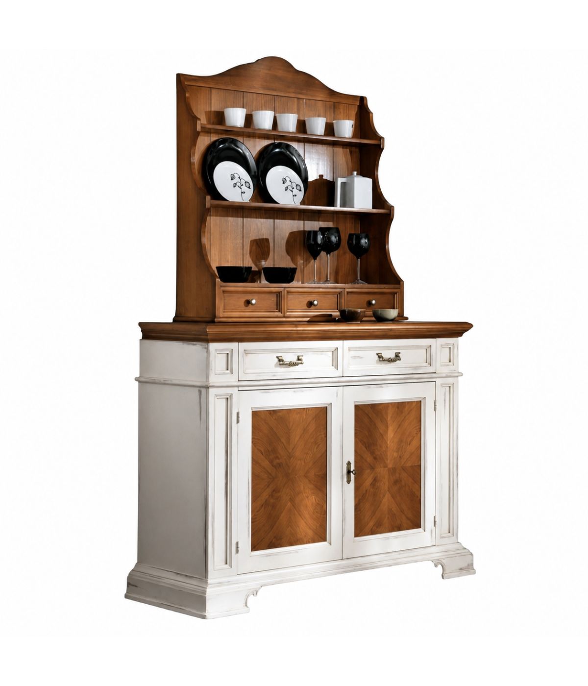 MOBILI 2G - CREDENZA CON PIATTAIA CLASSICA LEGNO SHABBY 140X48x205