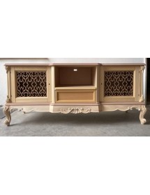 MOBILI 2G - Porta tv 2 ante 1 cassetto classico barocco Legno grezzo incisa 174x60x76 vista frontale