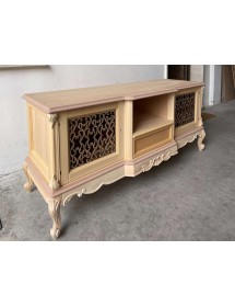 MOBILI 2G - Porta tv 2 ante 1 cassetto classico barocco Legno grezzo incisa 174x60x76 vista frontale