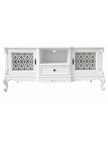 Porta tv 2 ante 1 cassetto classico barocco Legno bianco incisa 174x60x76