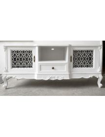 Porta tv 2 ante 1 cassetto classico barocco Legno bianco incisa 174x60x76