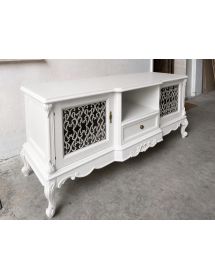 Porta tv 2 ante 1 cassetto classico barocco Legno bianco incisa 174x60x76