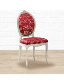 Sedia classica ovalina imbottita legno bianco shabby 49x55x104