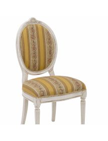 Sedia classica ovalina imbottita legno bianco shabby 49x55x104