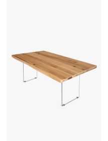 MOBILI 2G - TAVOLO FISSO IN LEGNO ROVERE MASSELLO 160x90  spessore 4 cm E GAMBE IN VETRO