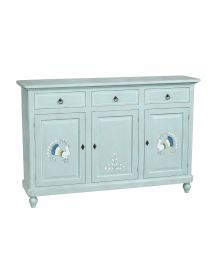 Credenza shabby verde vintage 3 porte 3 cassetti in legno 150x43x98