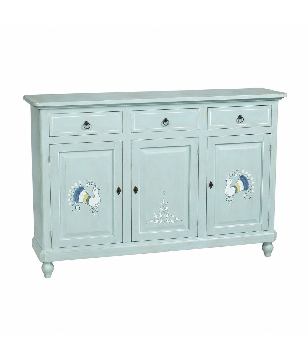 Credenza shabby verde vintage 3 porte 3 cassetti in legno 150x43x98