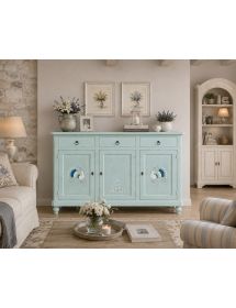Credenza shabby verde vintage 3 porte 3 cassetti in legno 150x43x98