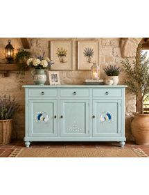 Credenza shabby verde vintage 3 porte 3 cassetti in legno 150x43x98