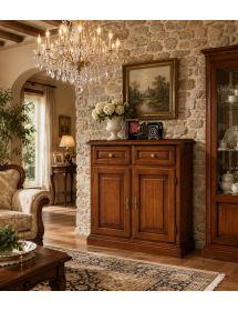 Credenza madia classica 2 porte 2 cassetti Legno tinta noce 82x41x84 (205)