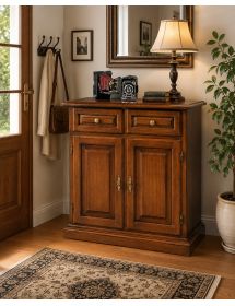 MOBILI 2G - Credenza madia classica 2 porte 2 cassetti Legno tinta noce 82x41x84 vista frontale