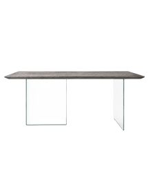 TAVOLO FISSO IN ROVERE MASSELLO NODATO FINITURA BETON SPESSORE 4 CM. MISURA L.250 P.100 H.75 (1670)