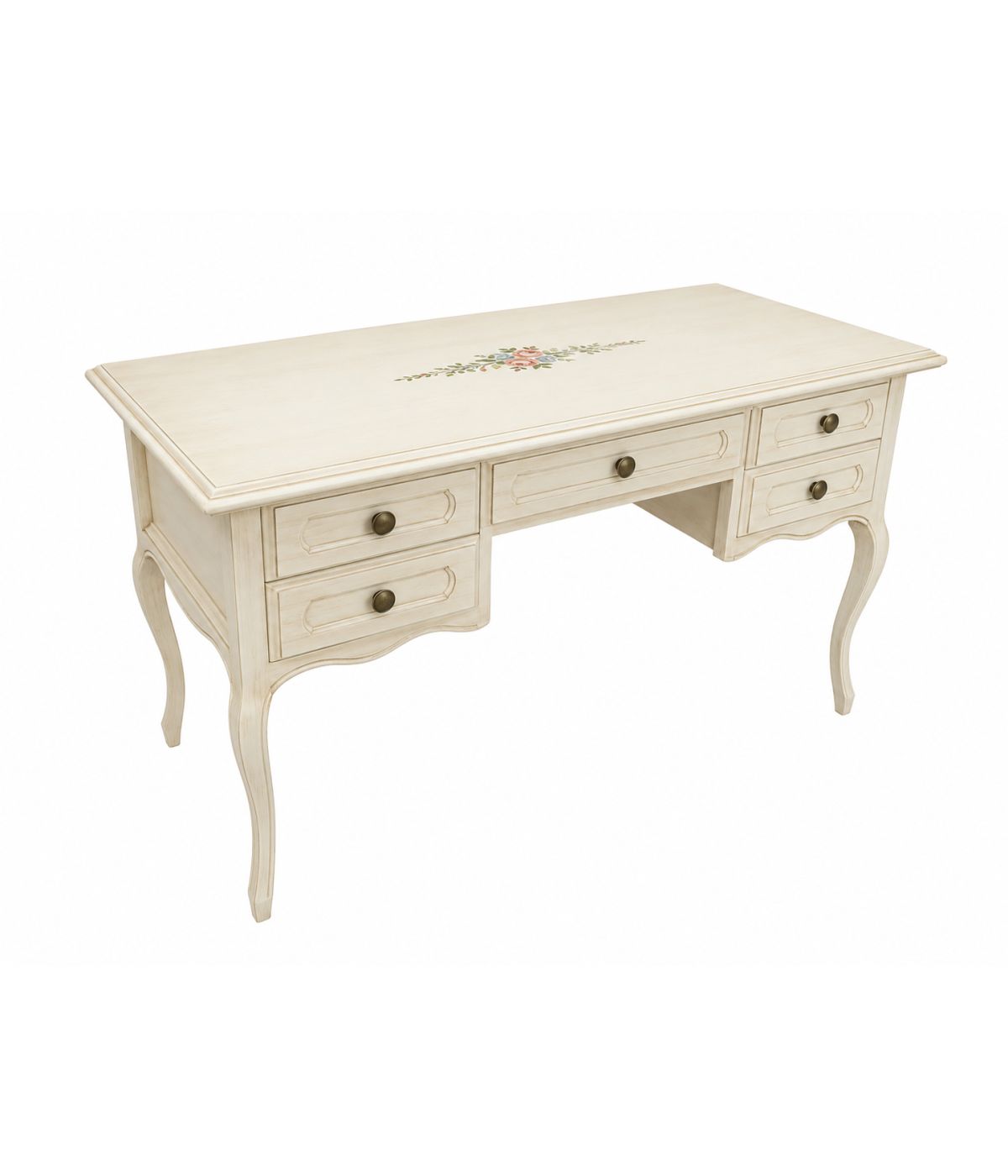SCRIVANIA IN LEGNO AVORIO PATINATO CON DECORI L.130 P.60 H.79