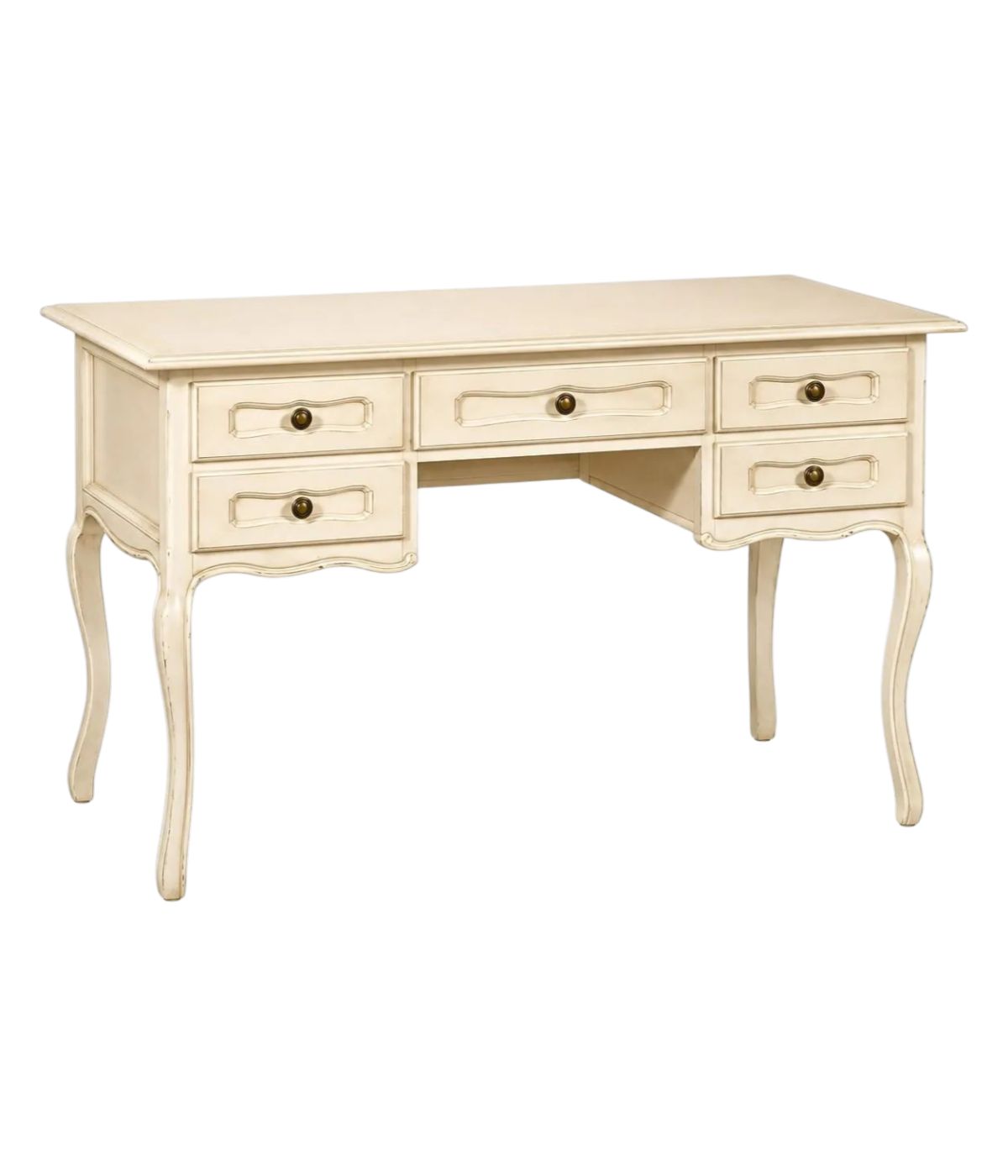 SCRIVANIA 5 CASSETTI IN LEGNO SHABBY AVORIO L.130 P.60 H.79