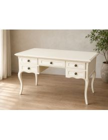 SCRIVANIA 5 CASSETTI IN LEGNO SHABBY AVORIO L.130 P.60 H.79