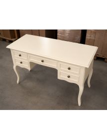 SCRIVANIA 5 CASSETTI IN LEGNO SHABBY AVORIO L.130 P.60 H.79