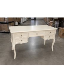 SCRIVANIA 5 CASSETTI IN LEGNO SHABBY AVORIO L.130 P.60 H.79