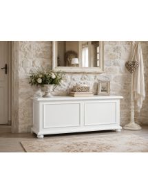 Cassapanca in legno bianco anticato shabby 120X42X50