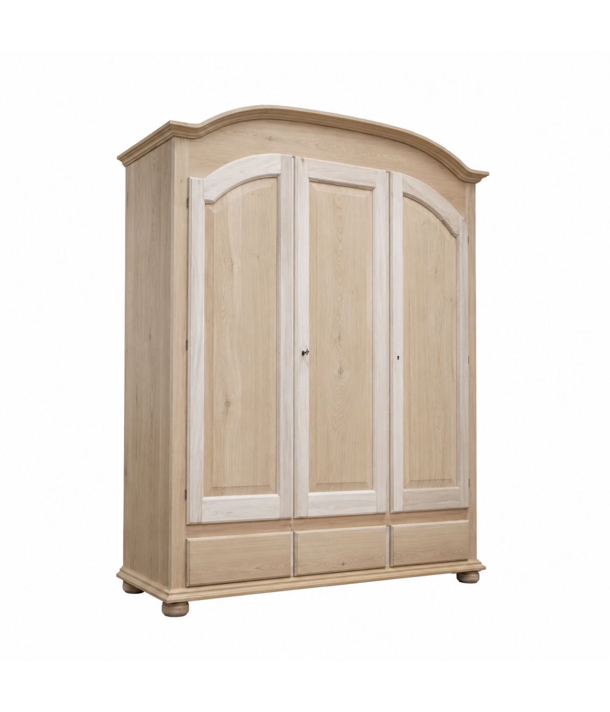 Armadio classico 3 porte 3 cassetti legno grezzo 181X61X224