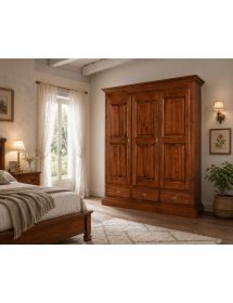 Armadio 3 porte arte povera in legno tinta noce 182x61x221 (611)