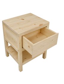 Comodino 1 cassetto 1 ripiano legno massello abete grezzo 45x38x60 (3304)