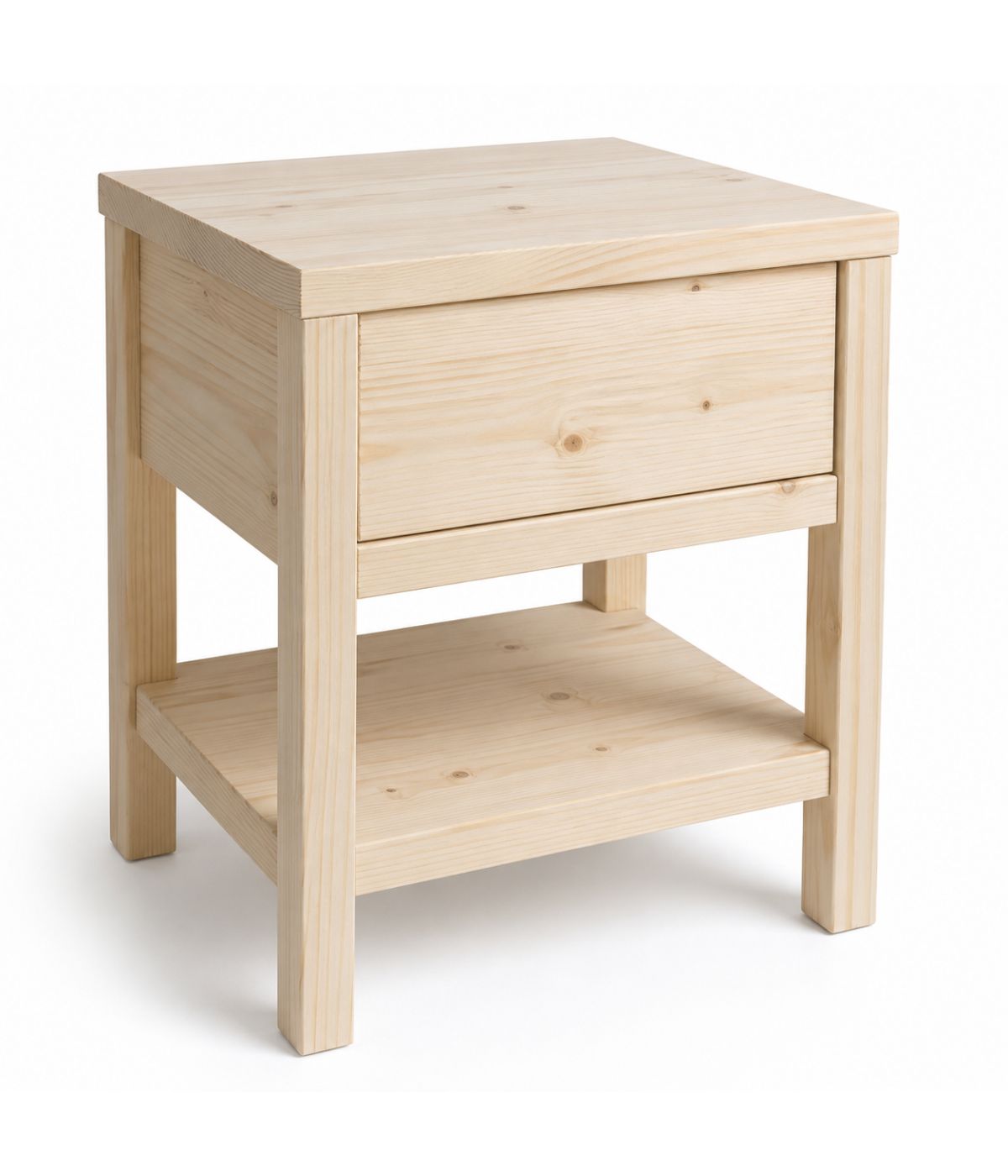 Comodino 1 cassetto 1 ripiano legno massello abete grezzo 45x38x60 (3304)
