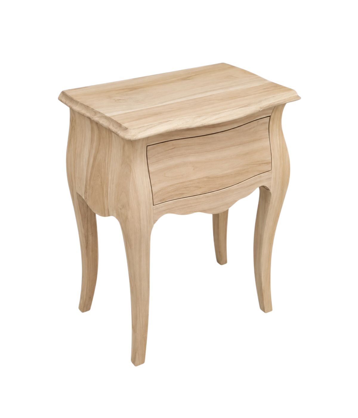 Comodino classico sagomato 1 cassetto legno grezzo  50x30x60