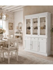 Cristalliera 3 porte in legno arte povera bianco sporco 155x42x203