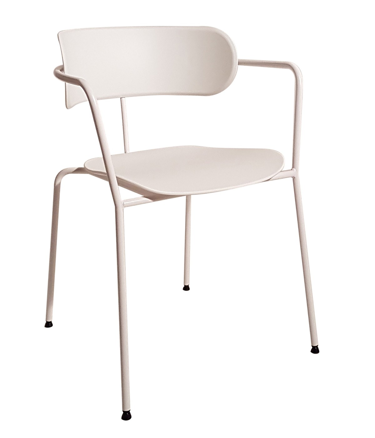 MOBILI 2G - SET 4 POLTRONE IN METALLO BIANCO CON FONDINO E SCHIENALE POLIPROPILENE BIANCO