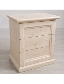 Comodino classico 3 cassetti legno massello abete grezzo 55x39x64 (3359)