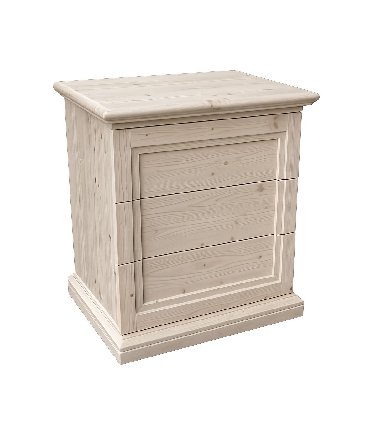 Comodino classico 3 cassetti legno massello abete grezzo 55x39x64 (3359)