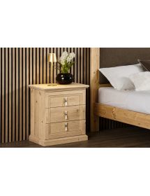 Comodino classico 3 cassetti legno massello abete grezzo 55x39x64 (3359)