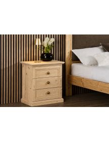 Comodino classico 3 cassetti legno massello abete grezzo 55x39x64 (...