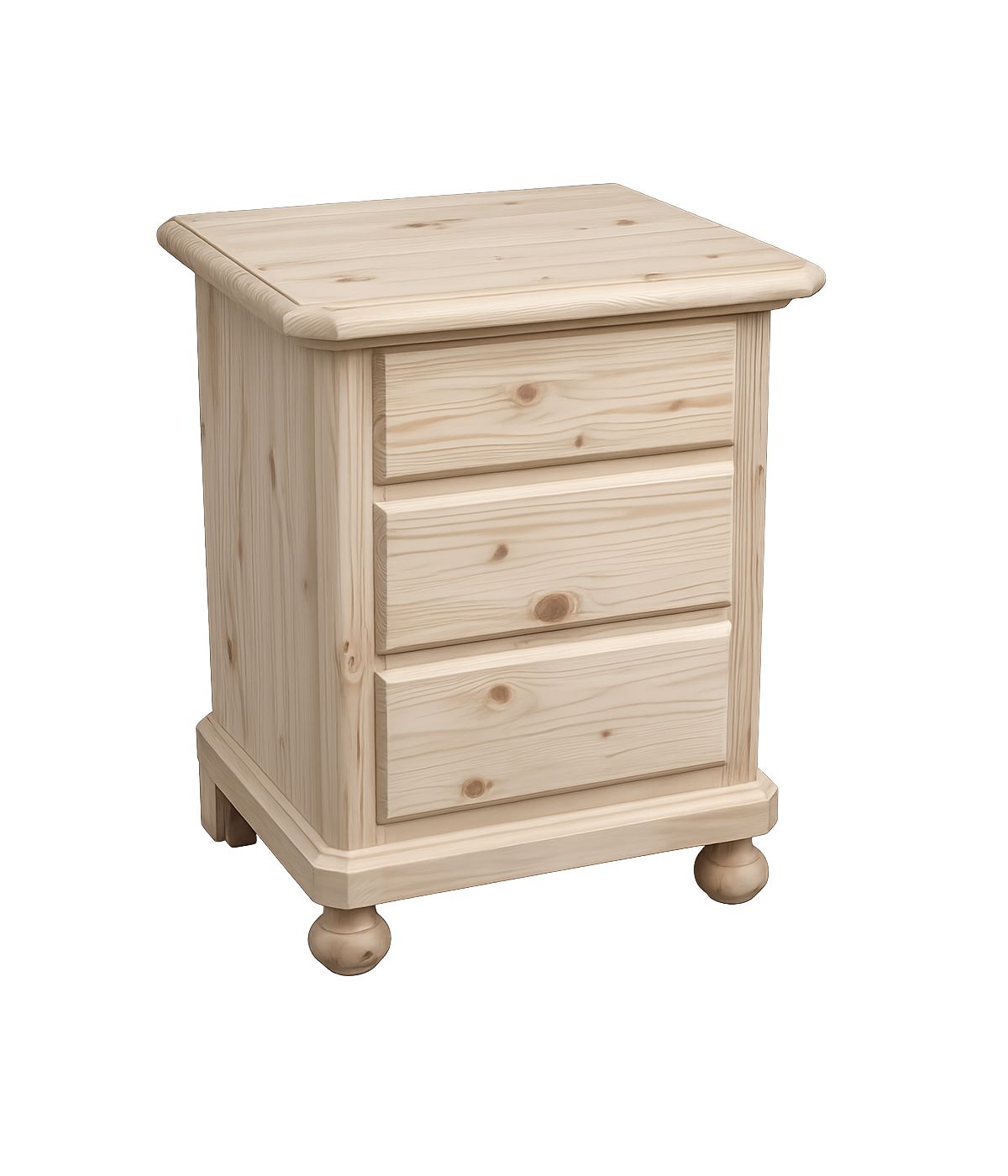 Comodino classico 3 cassetti legno massello abete grezzo 50x38x65 (307)
