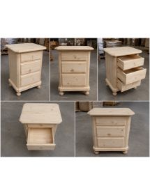 Comodino classico 3 cassetti legno massello abete grezzo 50x38x65 (307)