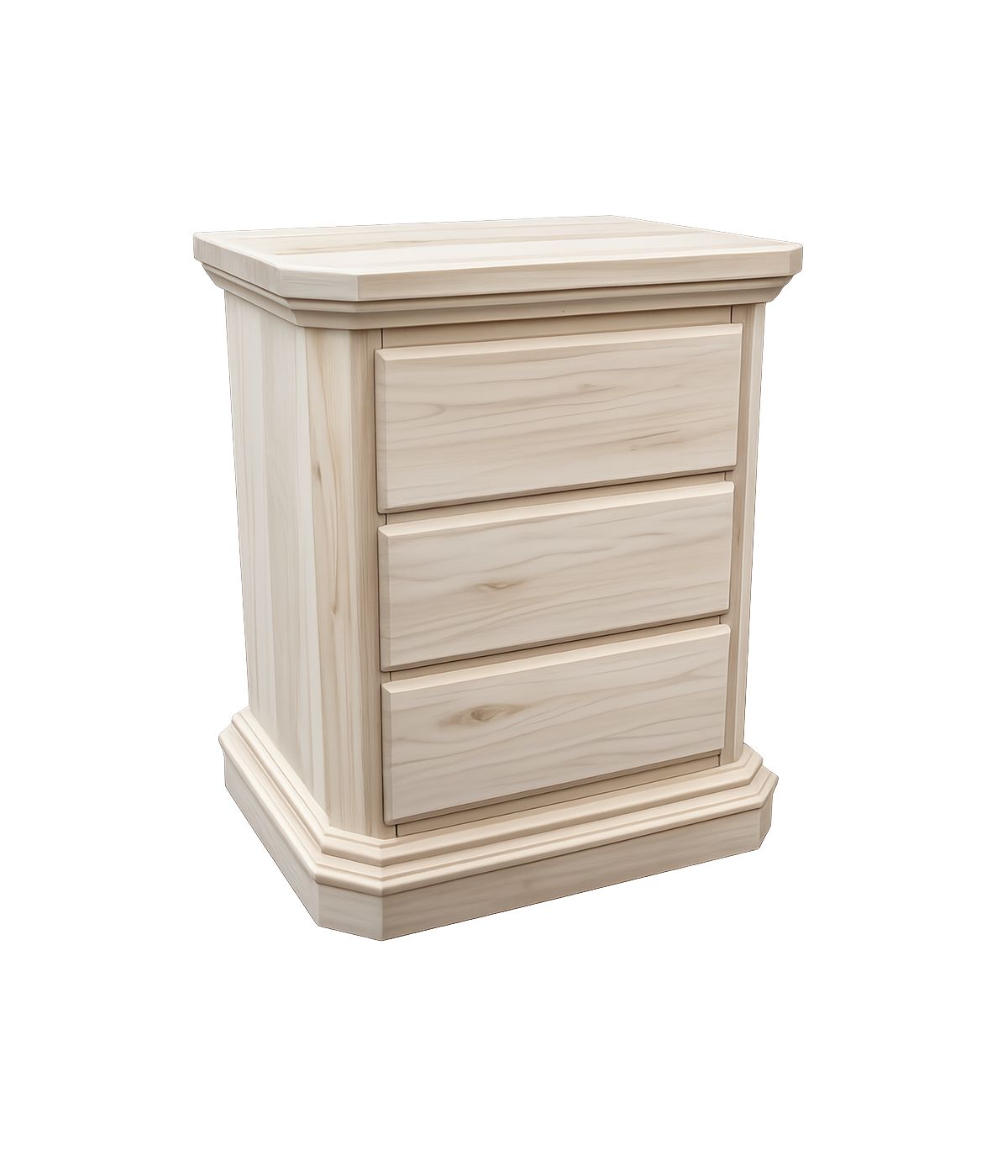 Comodino classico 3 cassetti legno grezzo 60x38x71 (418)