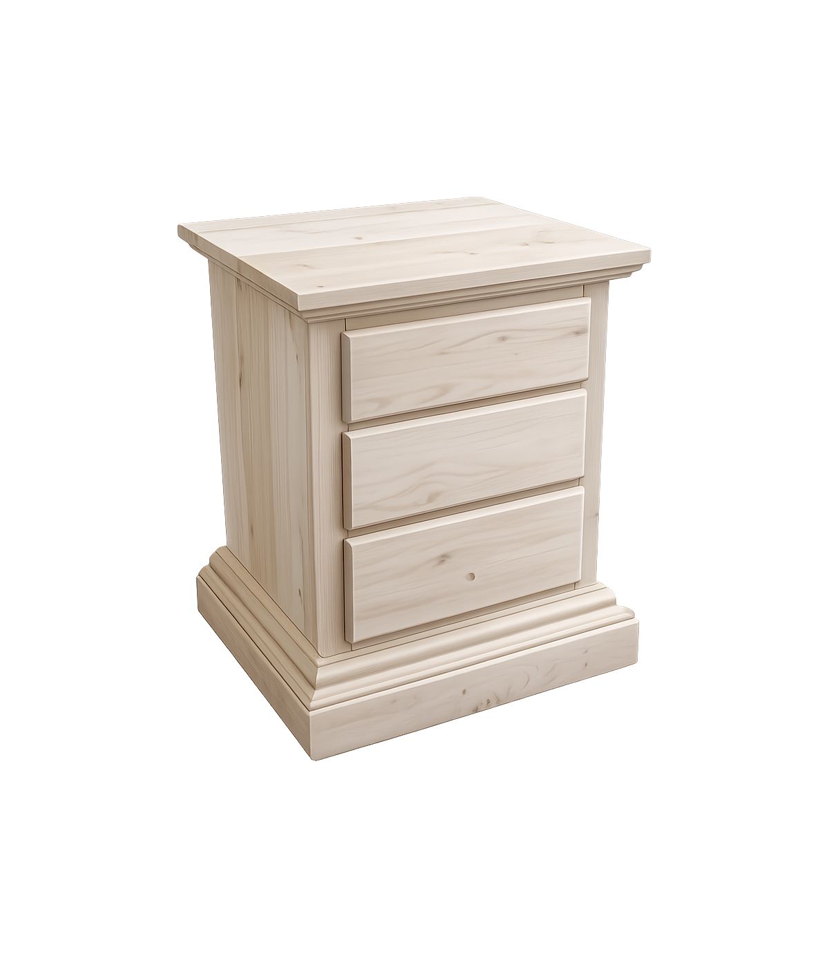Comodino classico 3 cassetti legno grezzo 51x40x64 (727)