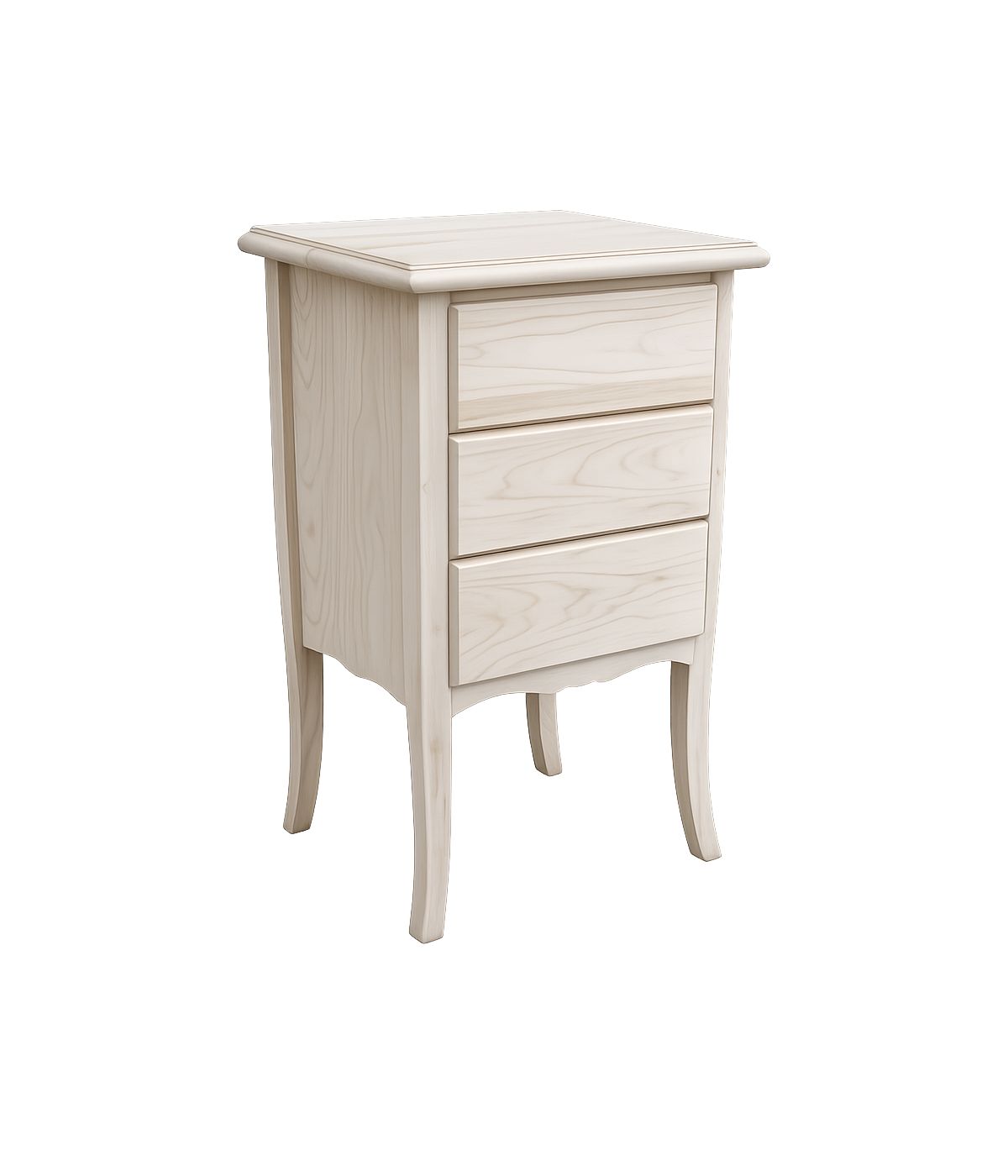 Comodino classico 3 cassetti legno grezzo 45x34x71 (3022)