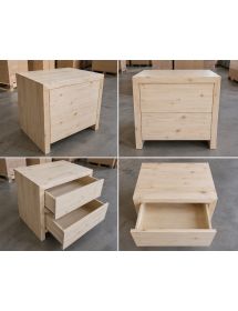 Comodino classico 2 cassetti legno massello abete grezzo 55x40x45 (3318)