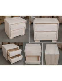 Comodino 2 cassetti legno massello grezzo 55x38x46 (3214)