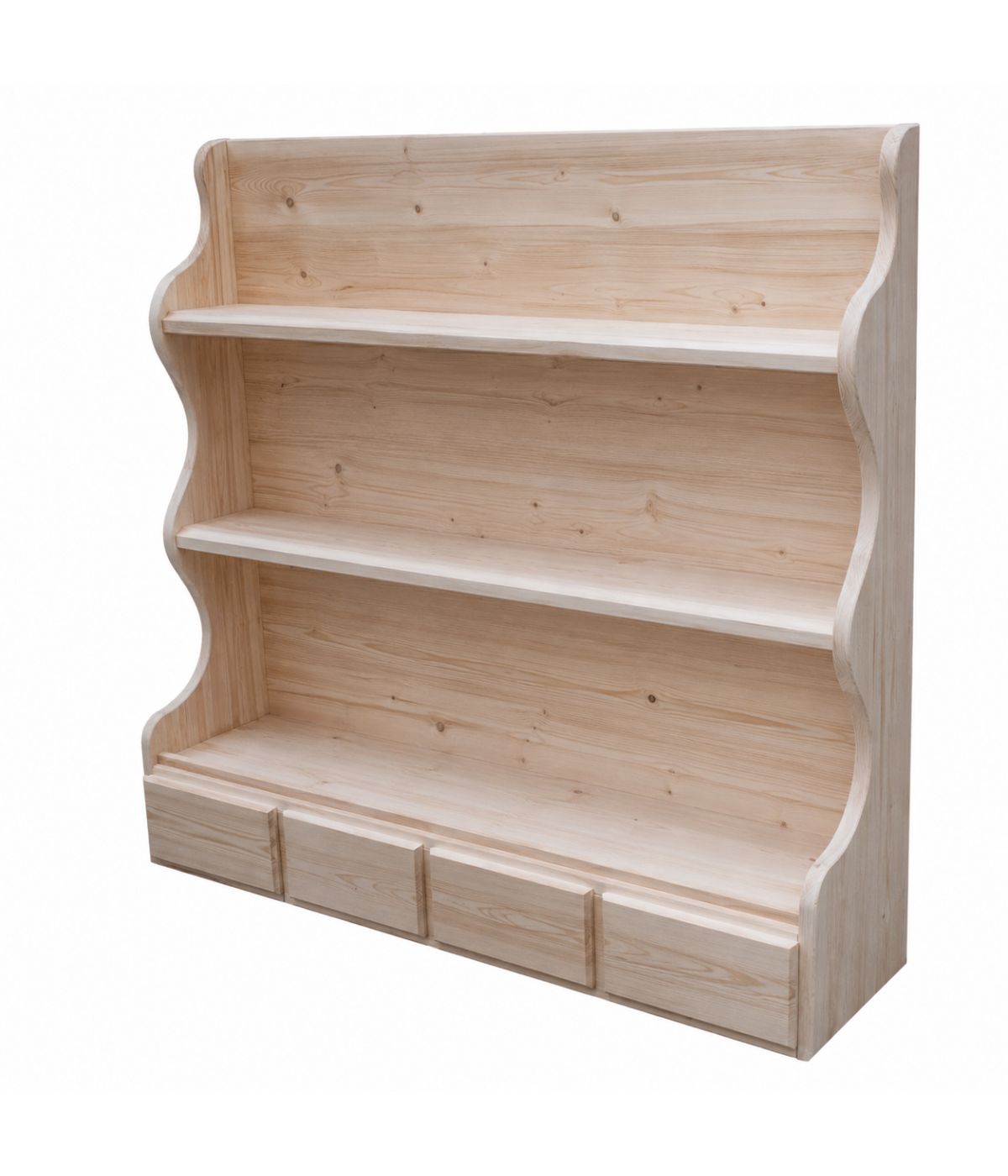 Piattaia 4 cassetti con ripiani classica legno grezzo L.121 P.24 H.102 (517)