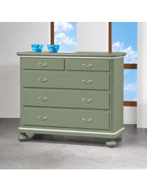 Gruppo 1 Cassettiera 2 Comodini legno shabby verde filo bianco