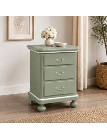 Gruppo 1 Cassettiera 2 Comodini legno shabby verde filo bianco
